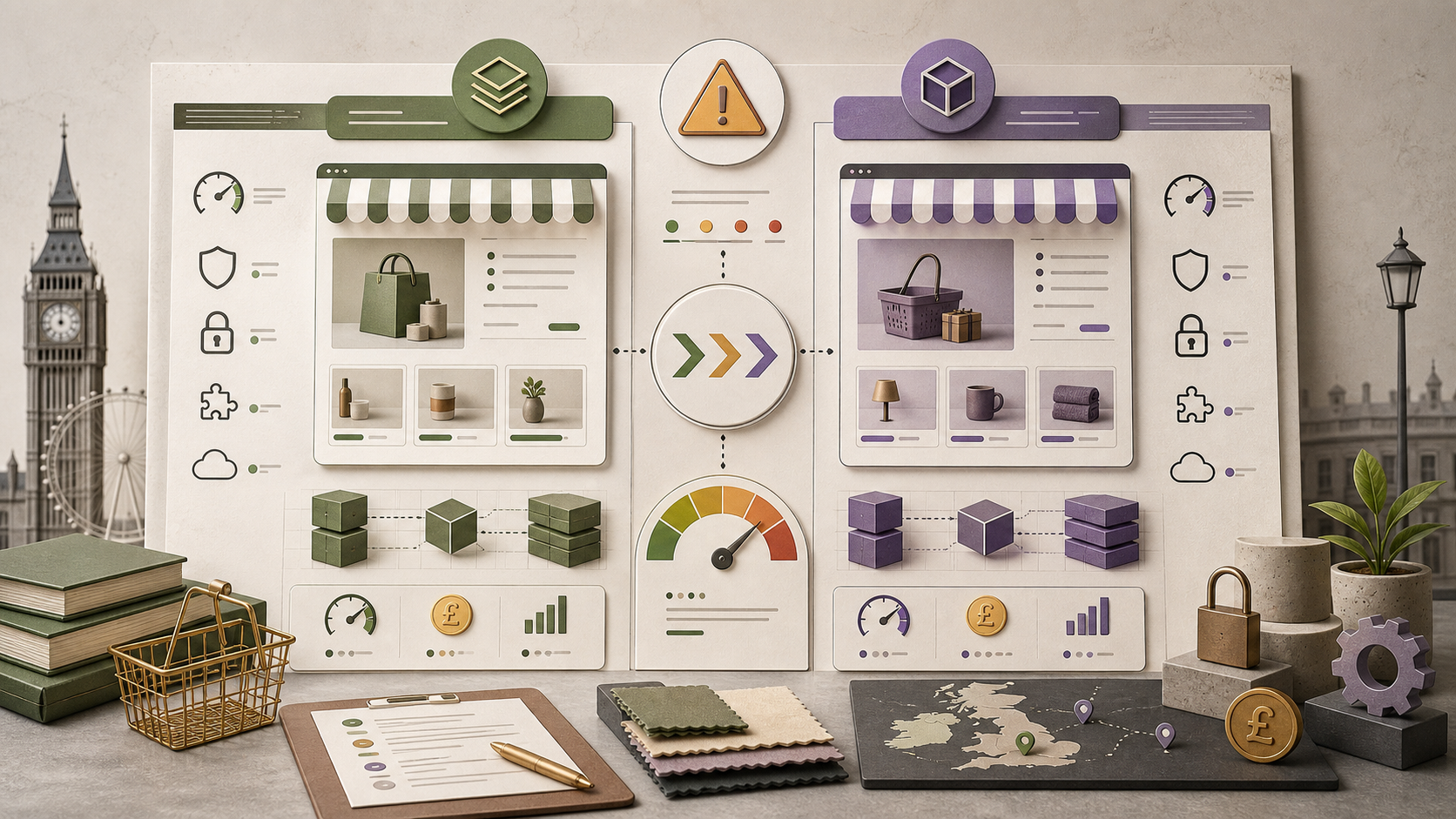 Shopify and WooCommerce ecommerce redesign comparison board