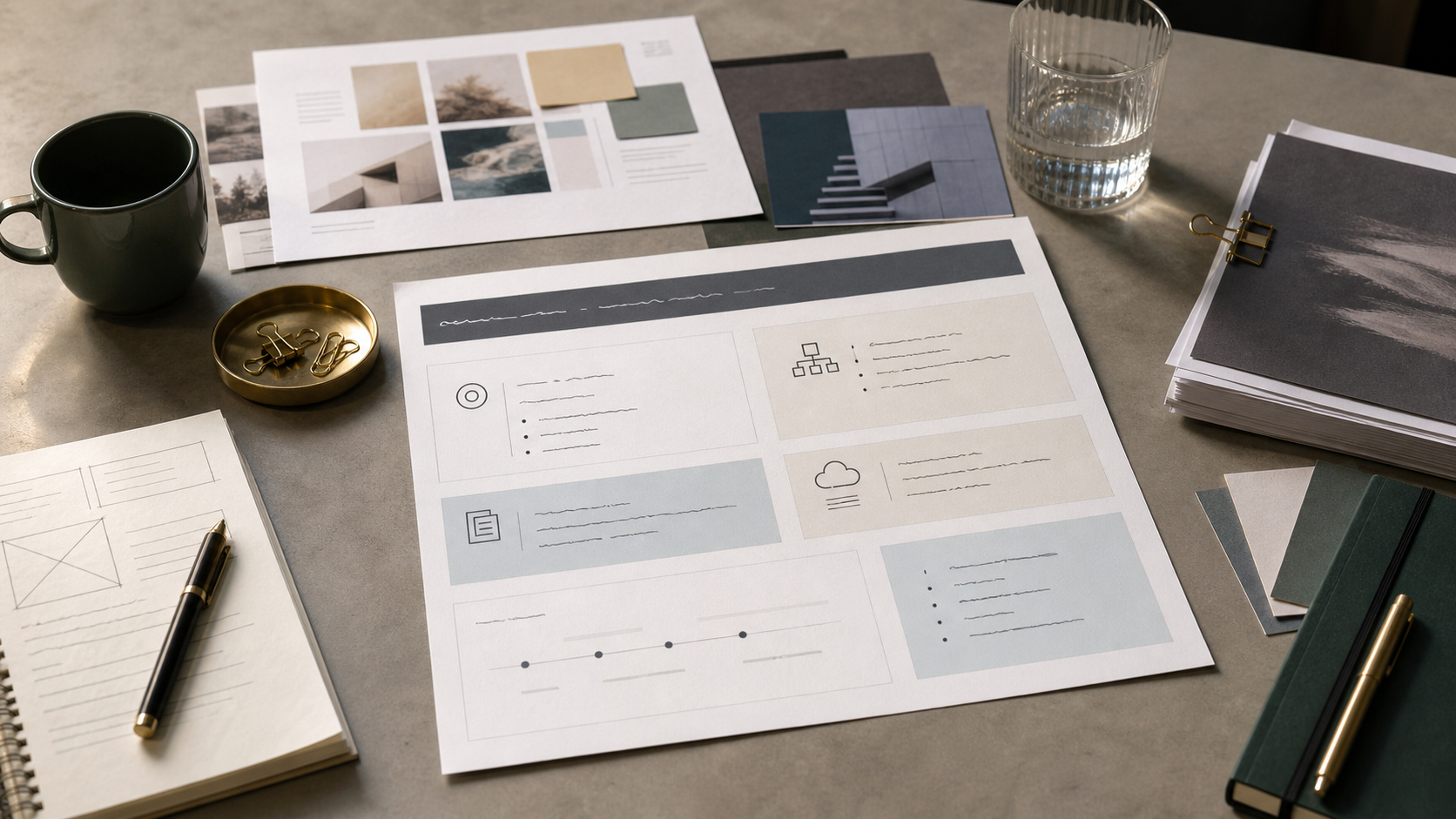 Website brief template laid out with goals, pages, CMS ownership, and migration notes